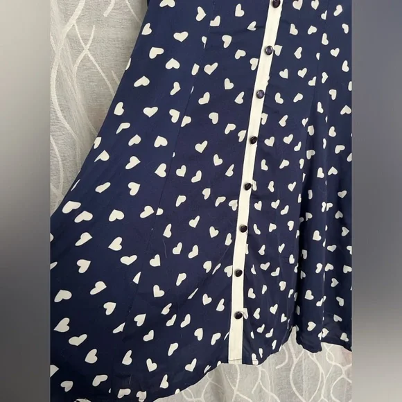 Unique vintage navy and white heart polka dot a-line vintage inspired dress 12-L - Picture 5 of 14